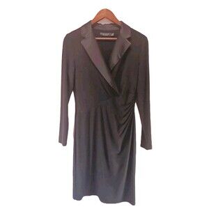 Lauren Ralph Lauren Black Tuxedo Wrap Dress Long Sleeve Silk Lapel Size 10